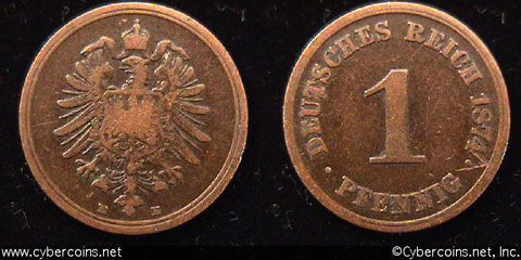 Germany, 1874E, 1 pfennig,  F, KM1