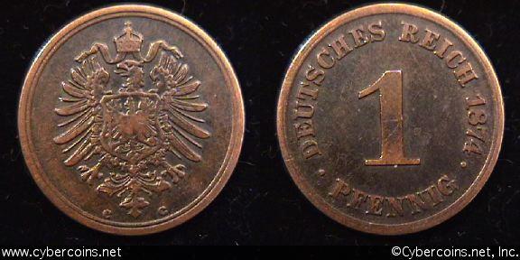 Germany, 1874C, 1 pfennig,  VF, KM1