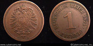 Germany, 1874A, 1 pfennig,  XF, KM1