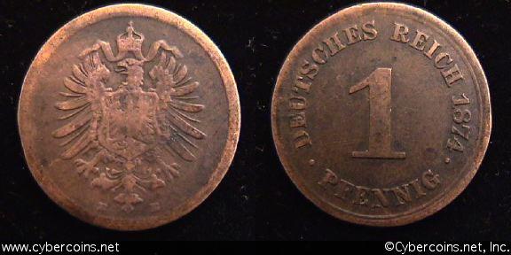 Germany, 1874E, 1 pfennig,  VF, KM1