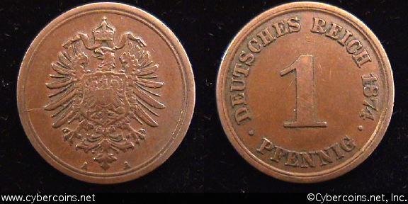 Germany, 1874A, 1 pfennig,  XF, KM1