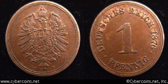 Germany, 1876F,  1 pfennig, XF/AU, KM1