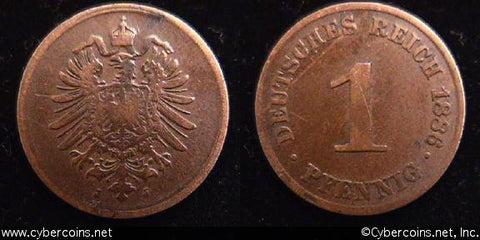 Germany, 1886J,  1 pfennig, VF+, KM1
