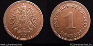 Germany, 1889A,  1 pfennig, AU, KM1