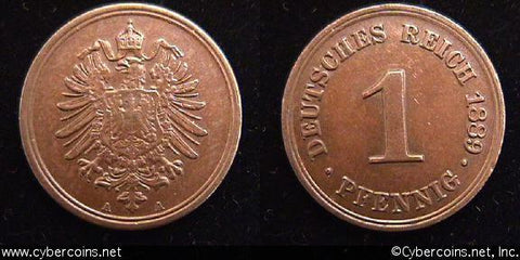 Germany, 1889A,  1 pfennig, AU, KM1