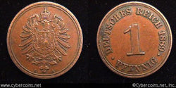 Germany, 1889A,  1 pfennig, XF, KM1