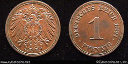 Germany, 1891A,  1 pfennig, AU, KM10
