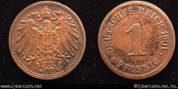 Germany, 1901G, 1 pfennig, XF-, KM10