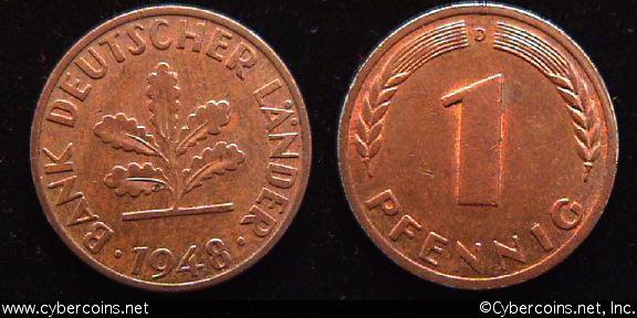 Germany, 1948D,  1 pfennig, CH XF, KMA101