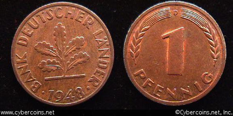 Germany, 1948D,  1 pfennig, CH XF, KMA101