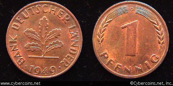 Germany, 1949D,  1 pfennig, AU, KMA101