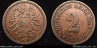 Germany, 1874A,  2 pfennig,  XF, KM2