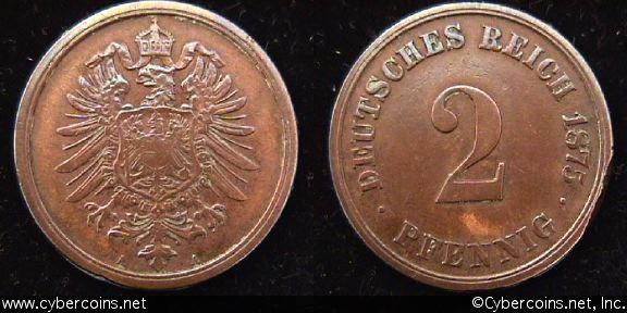 Germany, 1875A,   2 pfennig, XF-, KM2
