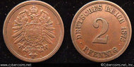 Germany, 1875A,  2 pfennig,  XF, KM2