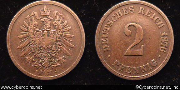Germany, 1876J,   2 pfennig, VF, KM12