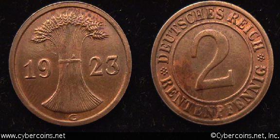 Germany, 1923G,  2 rentenpfennig, AU, KM31