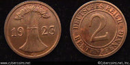 Germany, 1923G,  2 rentenpfennig, AU, KM31