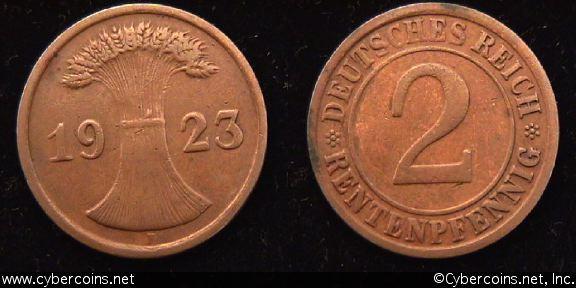 Germany, 1923F,  2 rentenpfennig, XF, KM31