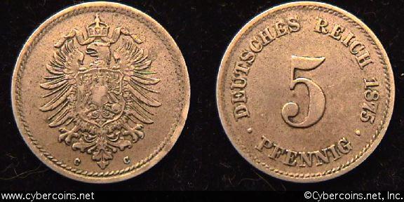 Germany, 1875C,  5 pfennig, XF, KM3