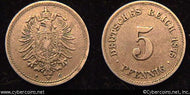 Germany, 1875C,  5 pfennig, XF, KM3