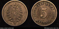 Germany, 1888A, 5 pfennig, XF, KM3 - Bold