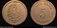 Germany, 1889J,  5 pfennig, VF+, KM3