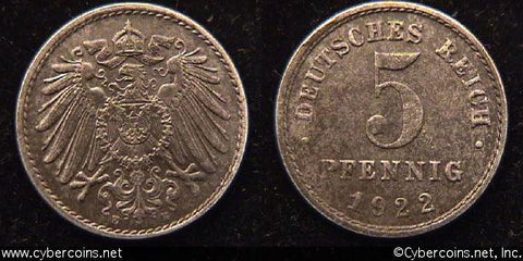 Germany, 1922E, 5 pfennig,  AU/UNC, KM19