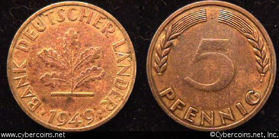 Germany, 1949J, 5 pfennig,  XF, KM102