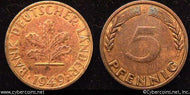 Germany, 1949J, 5 pfennig,  XF, KM102