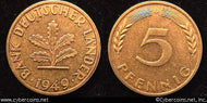 Germany, 1949D, 5 pfennig,  XF, KM102