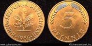 Germany, 1966G, 5 pfennig,  BU, KM107