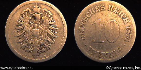 Germany, 1874E,  10 pfennig, F, KM4