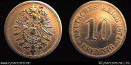Germany, 1874E, 10 pfennig,  VF cleaned, KM4