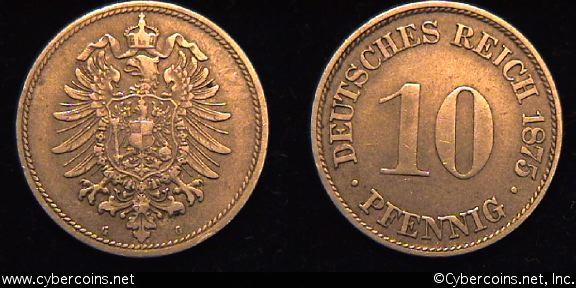 Germany, 1875G,  10 pfennig, VF/XF, KM4