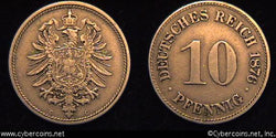 Germany, 1876C, 10 pfennig,  XF, KM4