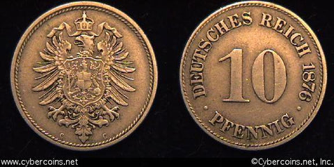 Germany, 1876C, 10 pfennig,  XF, KM4