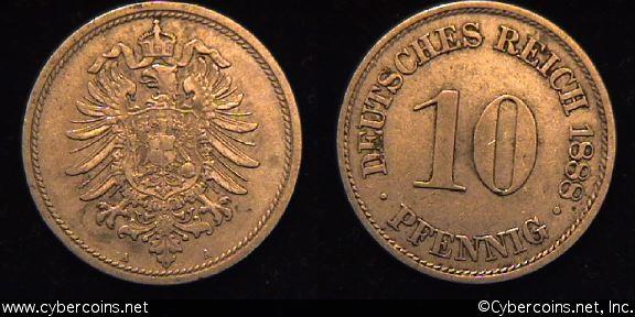 Germany, 1888A,  10 pfennig, XF, KM4