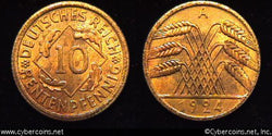 Germany, 1924A,  10 rentenpfennig, XF/AU, KM33