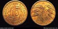 Germany, 1924A,  10 rentenpfennig, XF/AU, KM33