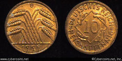 Germany, 1929G,  10 reichspfennig, AU, KM40