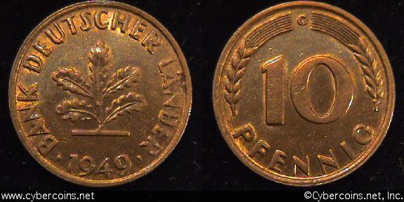 Germany, 1949G,  10 pfennig, AU, KM103