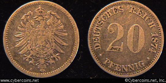 Germany, 1874A, 20 pfennig,  VF, KM5