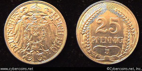 Germany, 1910J, 25 pfennig, XF, KM18