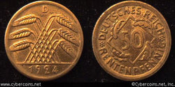 Germany, 1924D,  50 rentenpfennig, XF/AU, KM34