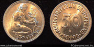 Germany, 1966D, 50 pfennig, BU, KM109.1