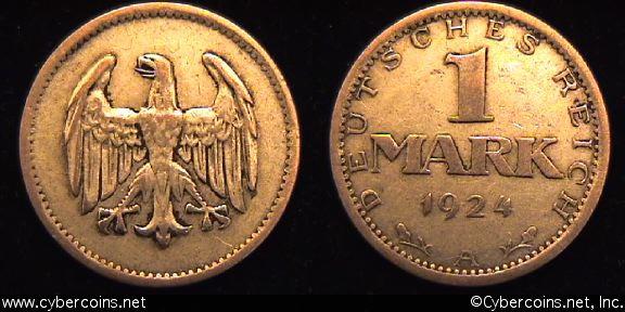 Germany, 1924A,  1 mark,  VF, KM42