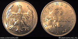 Germany, 1922A, 3 marks, UNC, KM28  - alum