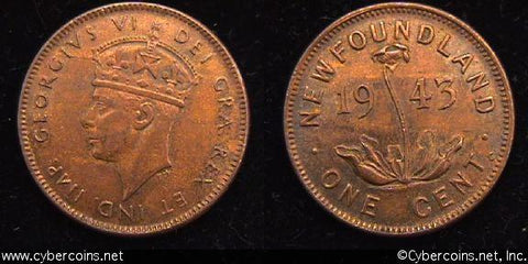 Newfoundland, 1943C, 1 cent, KM18, AU.