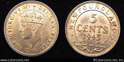 Newfoundland, 1943C, 5 cent, KM19, AU