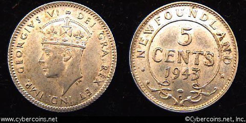Newfoundland, 1943C, 5 cent, KM19, AU